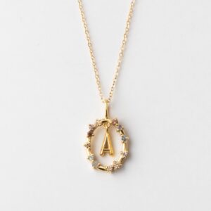 Gemstone Frame Initial Pendant